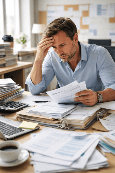 Entrepreneur dépassé par la paperasse et la gestion administrative de son entreprise